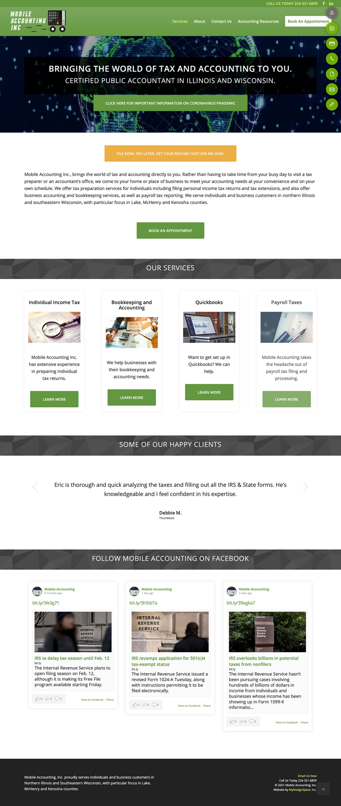 Mobile Accounting Home Page Layout